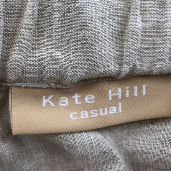 Kate Hill Women's 100% Linen Pants Large Floral Embroidered Casual Wide Leg Beig - Picture 6 of 12